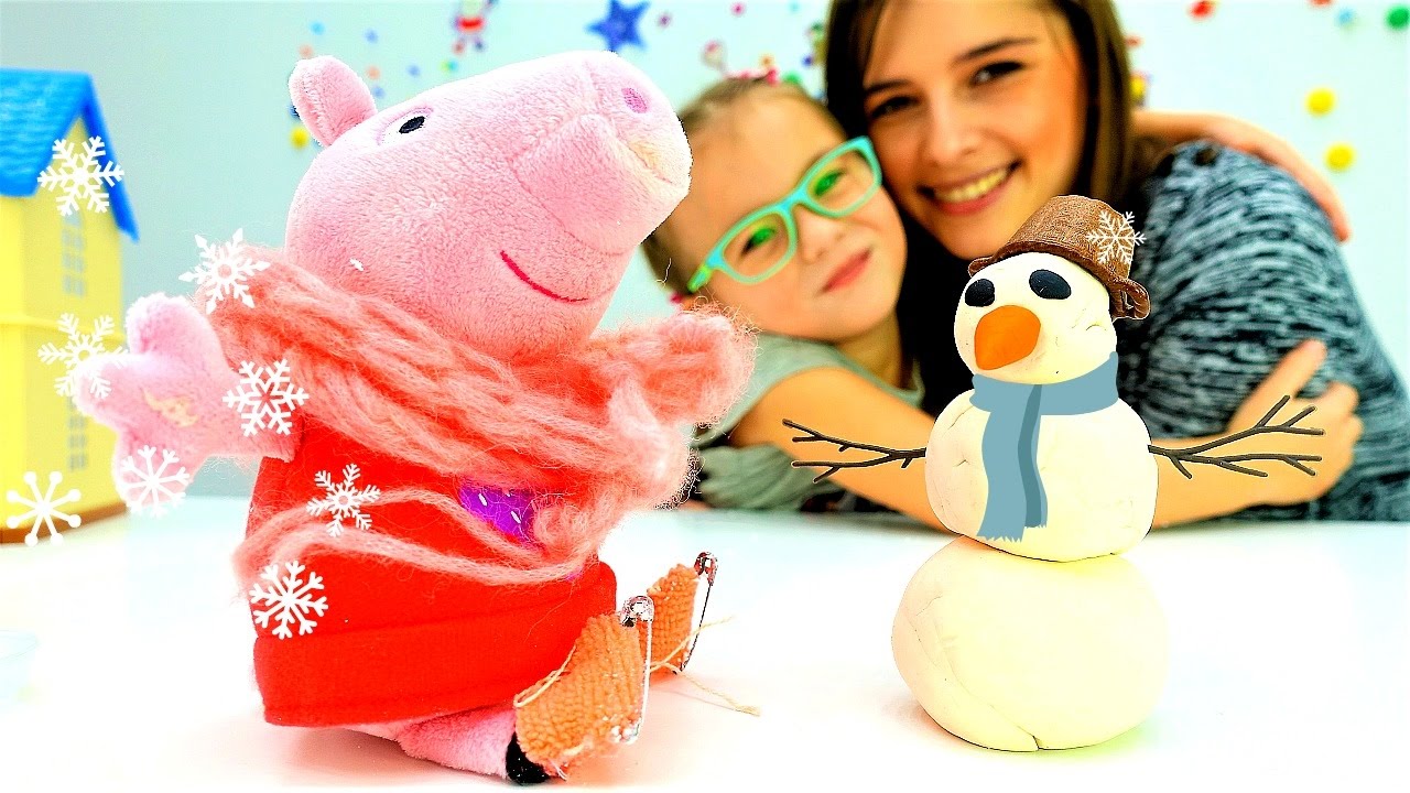 Игры для детей. СвинкаПеппа гуляет Зимой. Снеговик