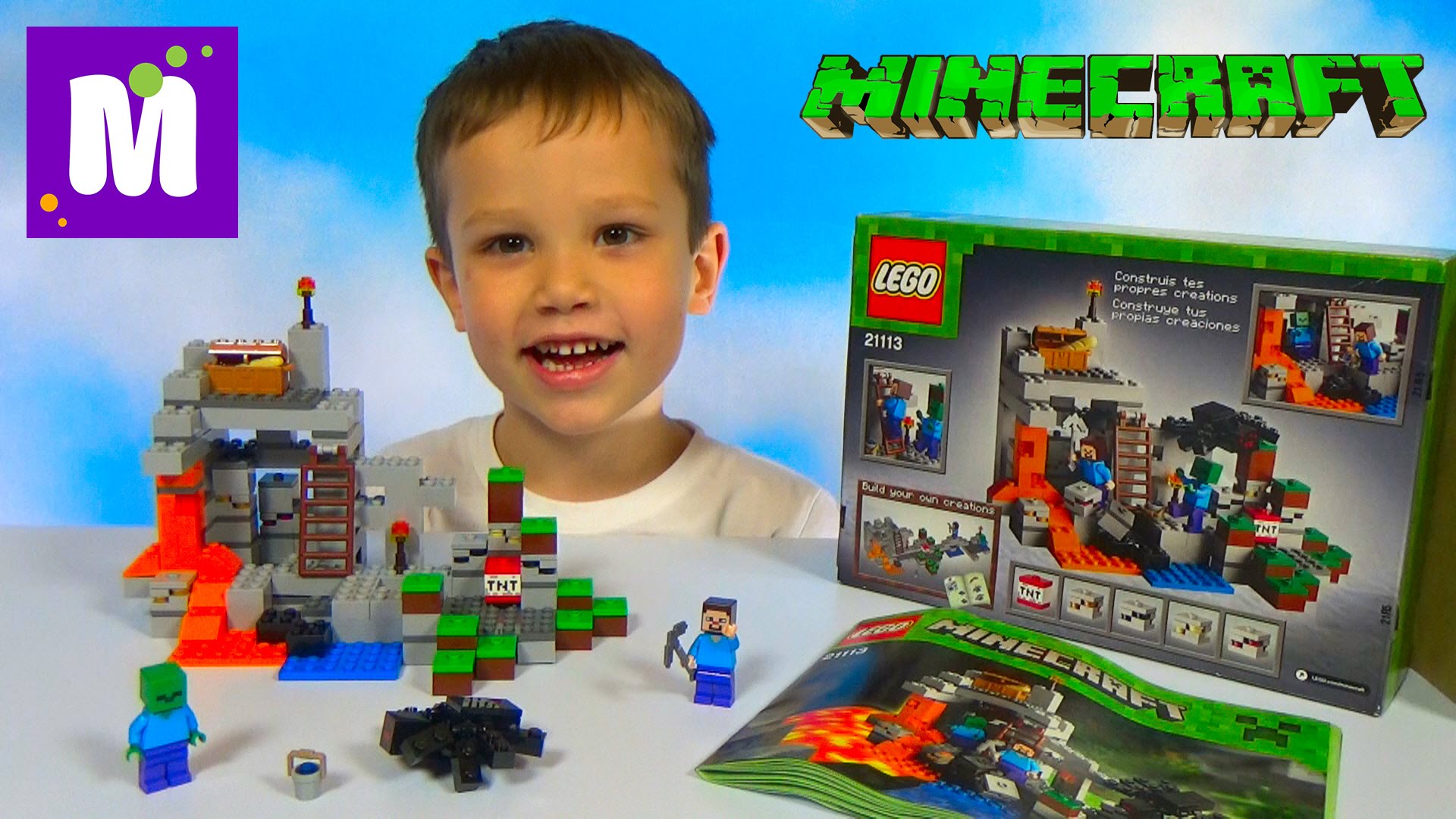 Majnkraft-LEGO-Peshhera-sobiraem-konstruktor-s-igrushkami-LEGO-Minecraft-The-Cave-unpacking-set