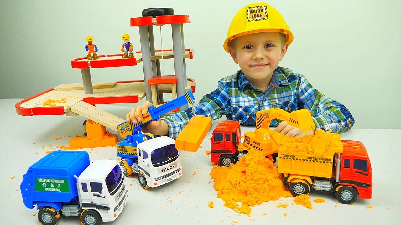 Stroitelnye-Mashinki-MOTOR-PLAY-i-kineticheskij-pesok-Rabochie-Mashiny-Ekskavator-i-Gruzoviki