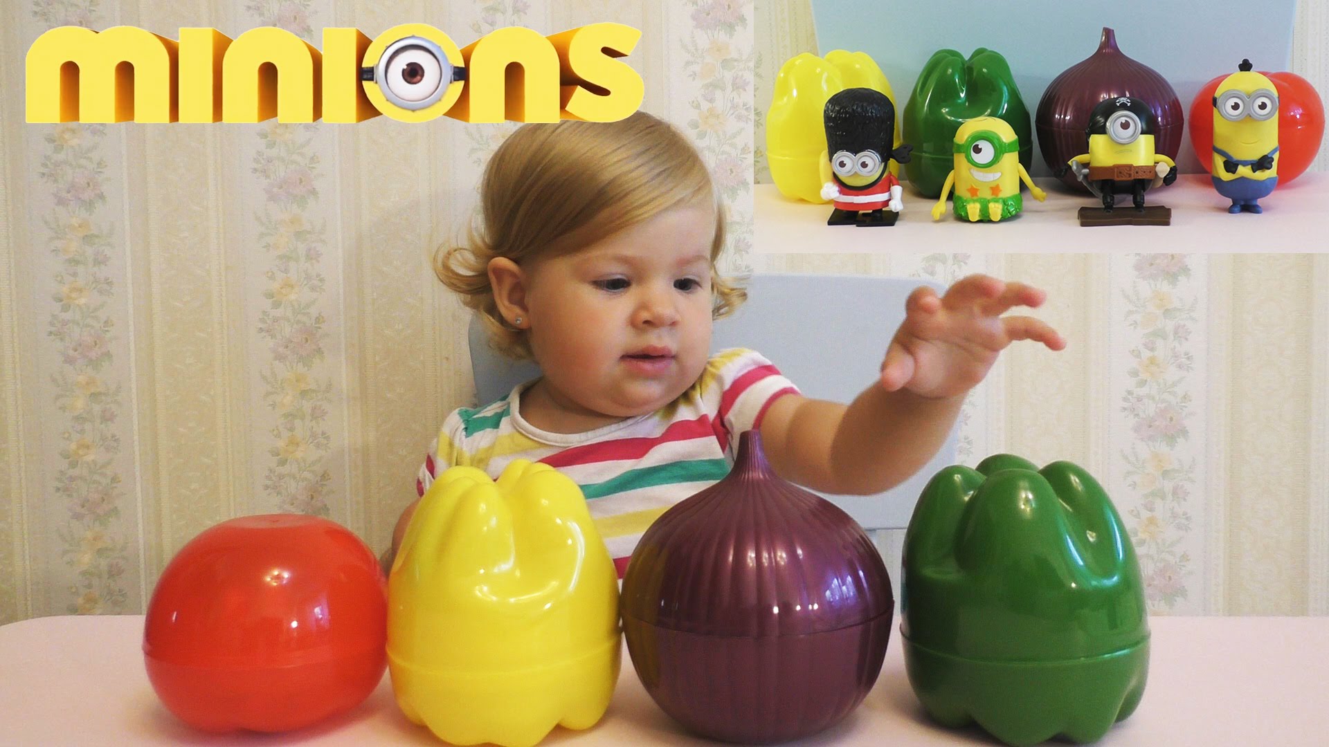 Syurpriz-v-ovoshhah-Minony-igrushki-Heppi-Mil-MakDonalds-Minions-toys-Unboxing-Surprise