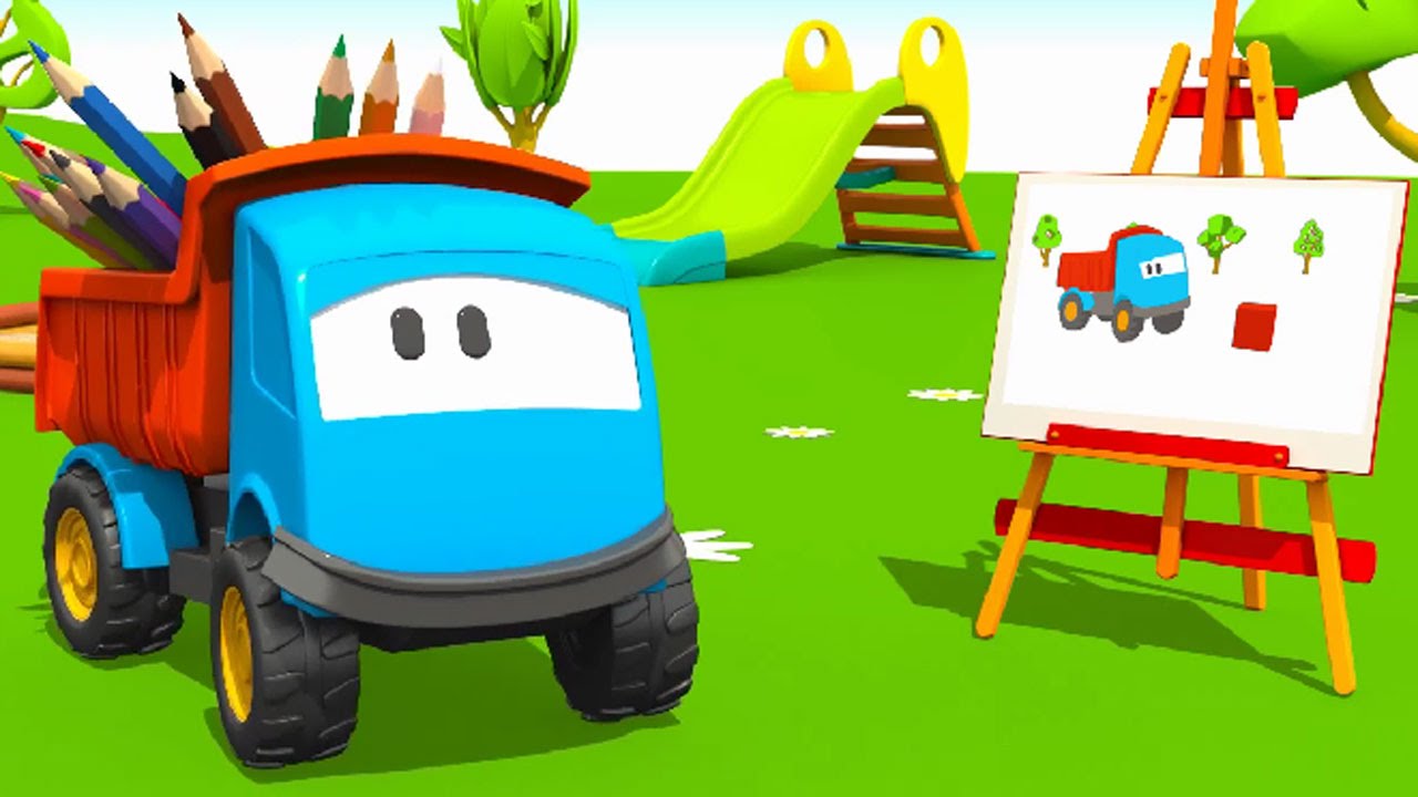 Multfilm-raskraska-Gruzovichok-Leva-i-Krasnyj-Kubik-UCHIM-TSVETA-multik-pro-mashinki