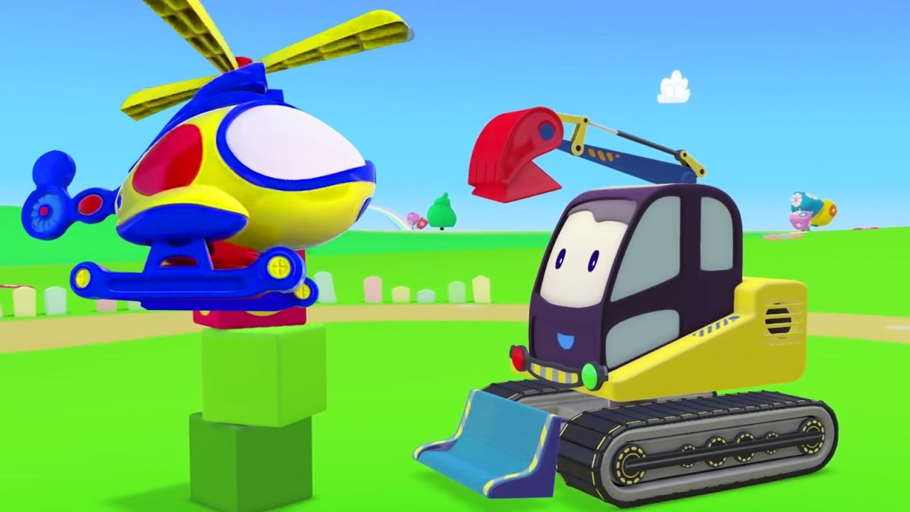 Multfilmy-3D-dlya-malyshej.-Ekskavator-i-Vertolet-stroyat-bashnyu.-Multiki-studii-Zim-Zum