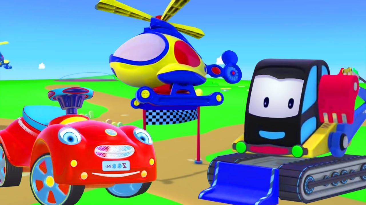 Multfilmy-3D.-Vertolet-Krasnaya-mashinka-i-Ekskavator.-Multiki-dlya-samyh-malenkih