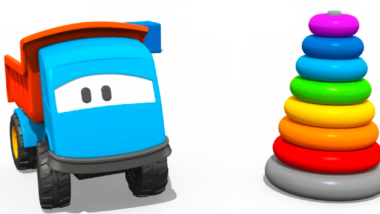 Multfilmy-pro-mashinki-Gruzovichok-Leva-sobiraet-Piramidku-Uchim-TSveta-razvivayushhij-multik