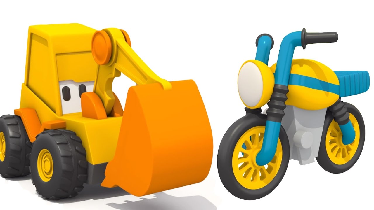 Razvivashhij-multfilm-dlya-detej.-Ekskavator-Masya-i-mototsikl