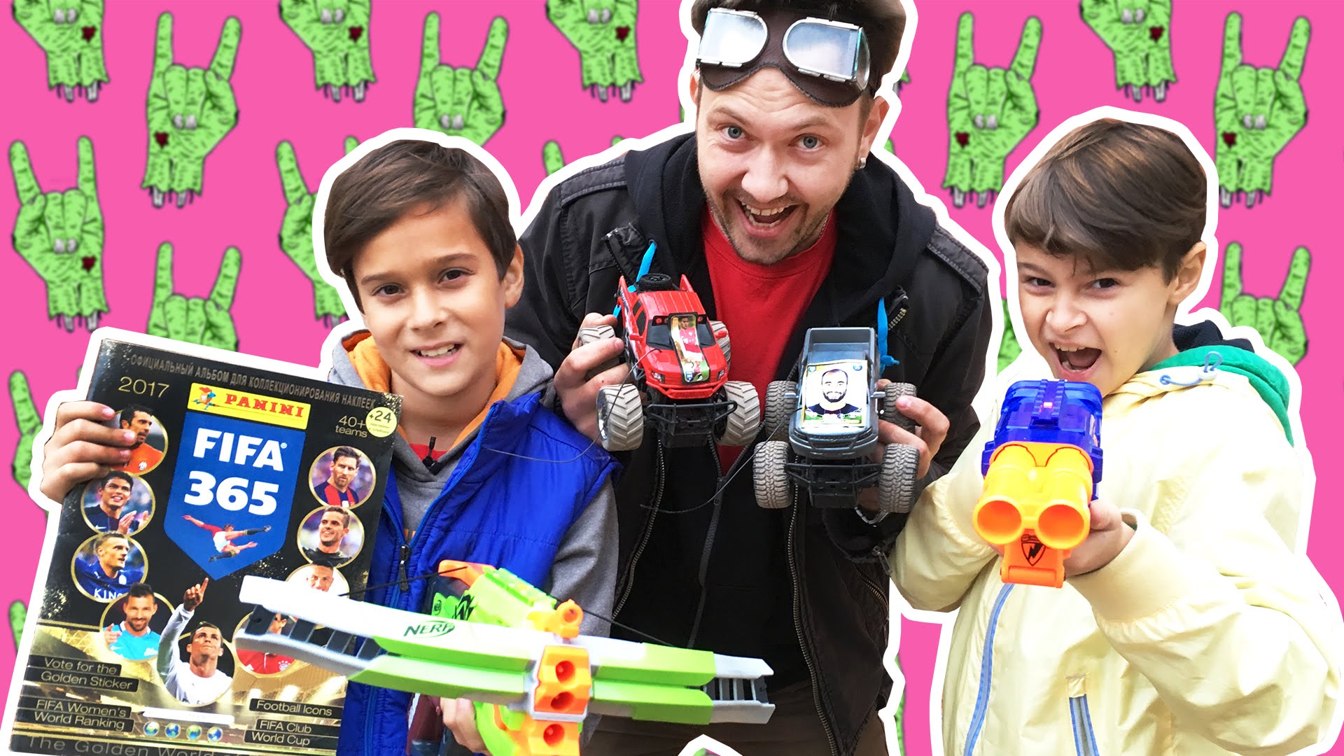 Video-dlya-detej-Futbolisty-igry-v-futbol-i-naklejki-PANINI-FIFA-365-Igroboj-Danya-Kostya-i-Aleks