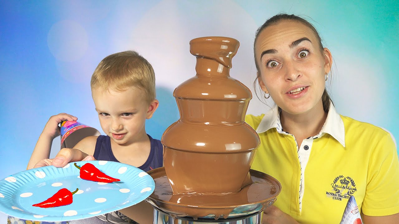 CHELLENDZH-SHOKOLADNYJ-FONTAN-s-CHili-i-Ogurtsami-Eda-Syurpriz-Detskie-CHelendzhi-IGRY-i-SHOU-dlya-detej