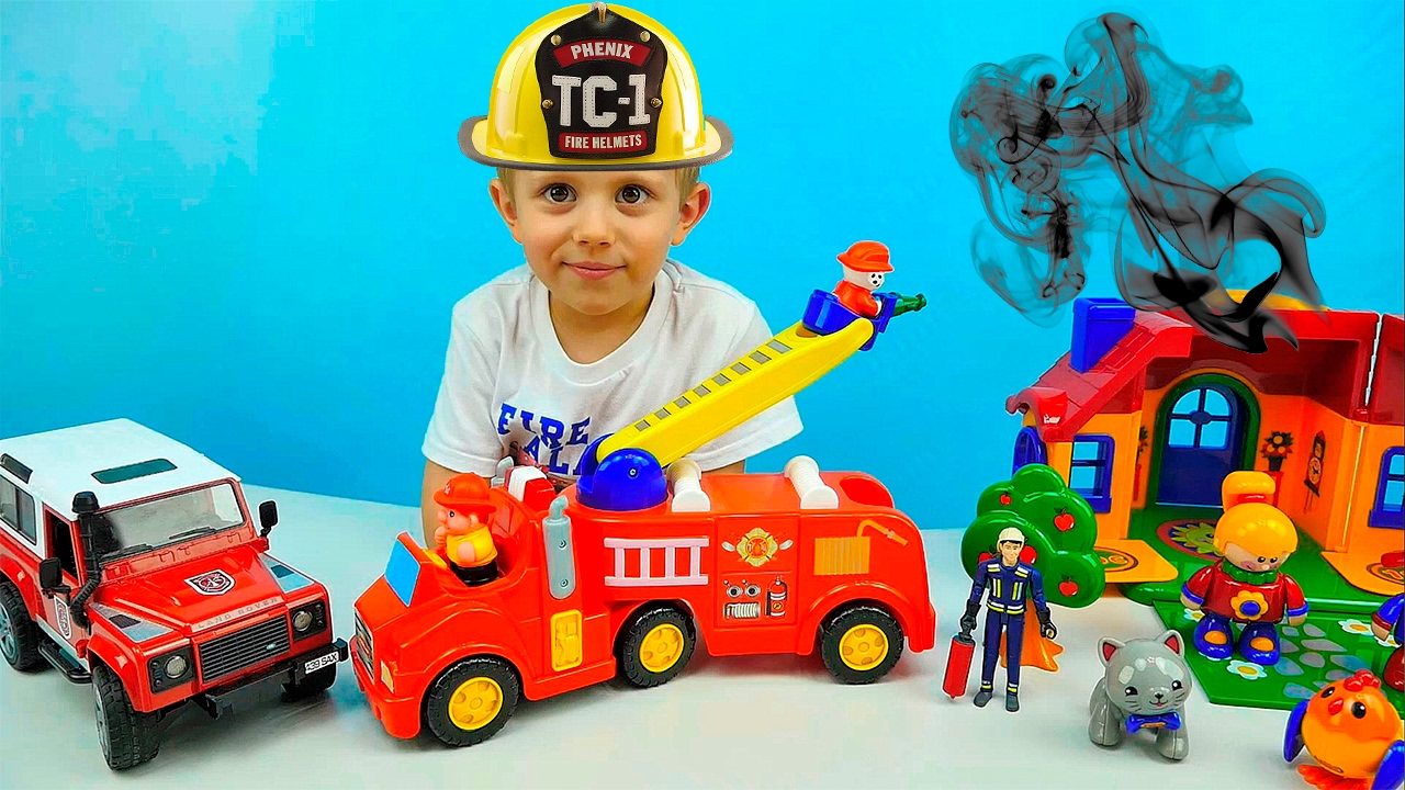 Mashinki.-Pozharnaya-Mashina-Kiddieland-i-Pozharnyj-Dzhip-Bruder.-Video-dlya-rebyonka.-Fire-Trucks