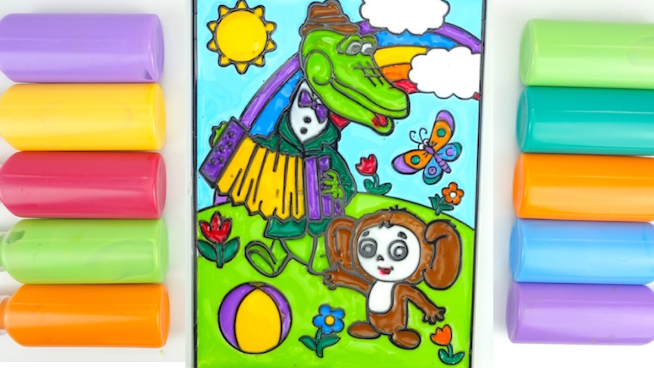 Raskrashivaem-vitrazh-dlya-detei-.-Vitrazh-CHeburashka-i-krokodil-Gena.-Igrushkin-TV