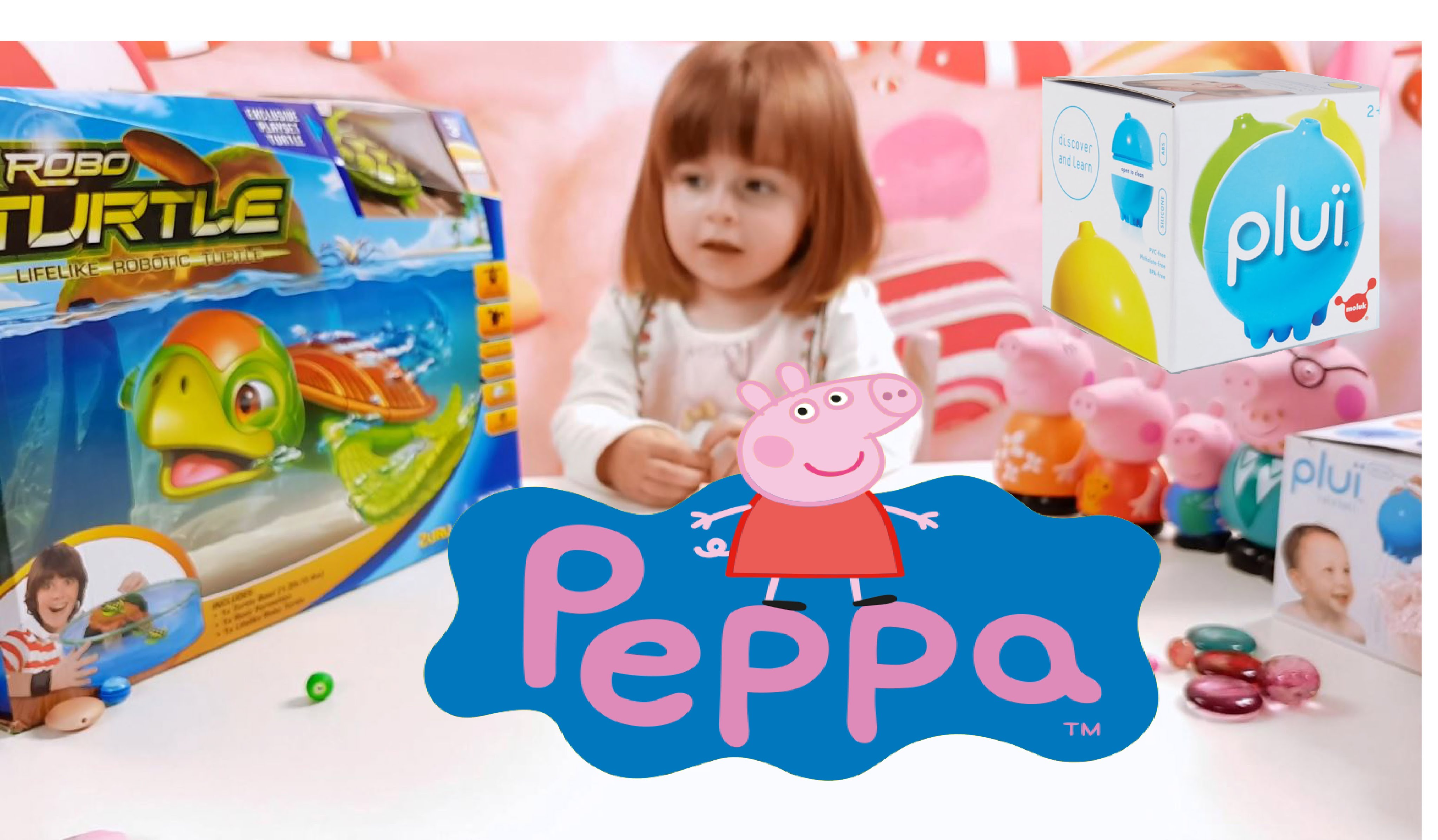 Svinka-Peppa-kupaetsya-v-Bassejne-s-ROBO-CHerepashkoj-Dozhdik-Plui-Ukrasheniya-i-tsvetnye-kameshki