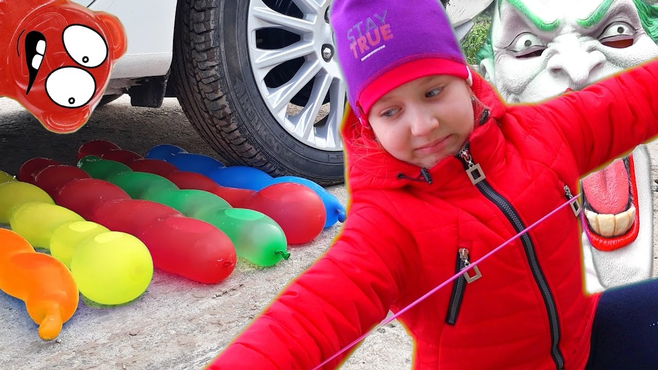 CRUSHES-water-balloons-by-Car-w-Joker-KRUSHIM-SHARY-ZHELEJNYJ-MEDVED-PROTIV-DZHOKERA