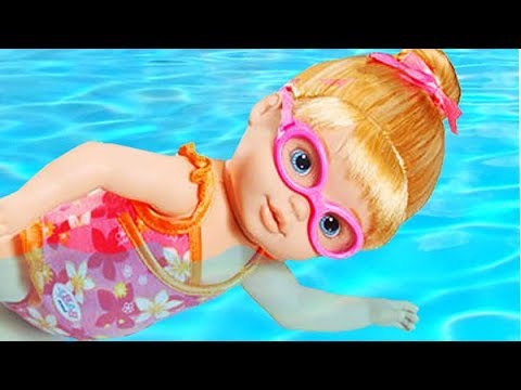 Real-swimming-Baby-doll-Baby-Born-Can-Swim-Toddler-Swims-in-Pool-kids-play-toys-video-for-kids