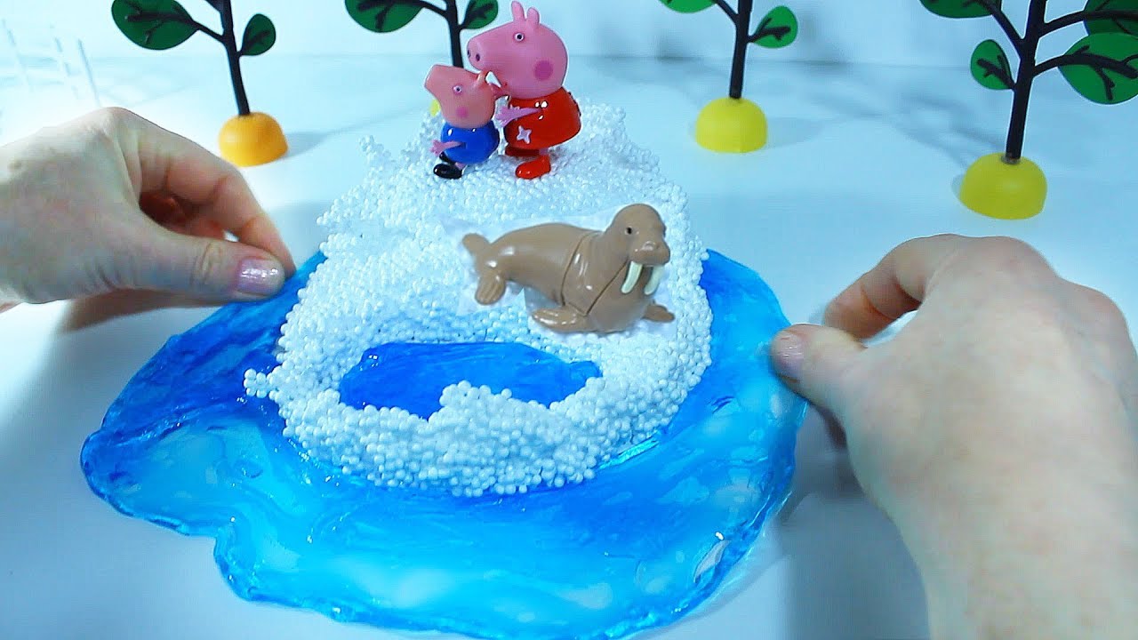 Video-dlya-detej-OSTROV-IZ-LIZUNA-i-sharikovogo-plastilina-ot-Svinki-Peppy-Dinozavr-v-gostyah-u-Dzhordzha