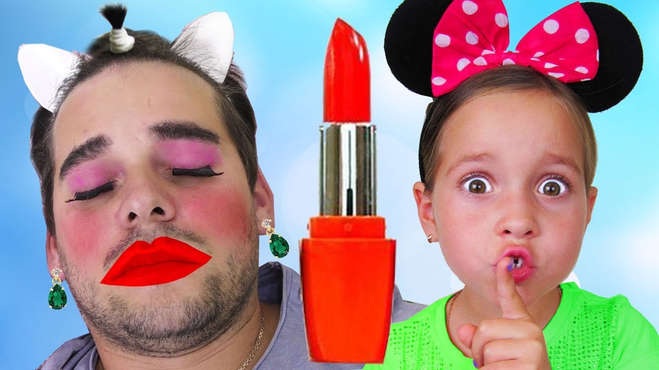 Bad-Daddy-with-Tantrum-and-Crying-Little-Babies-video-Learn-Colors-with-Lipstick-Finger-Family-song