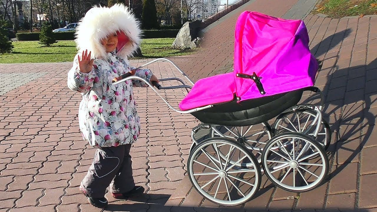 Crying-Baby-Doll-Little-Girl-Pushing-Pink-Stroller-Kids-Play-Songs-for-kids-ABC-song-nursery-rhyme