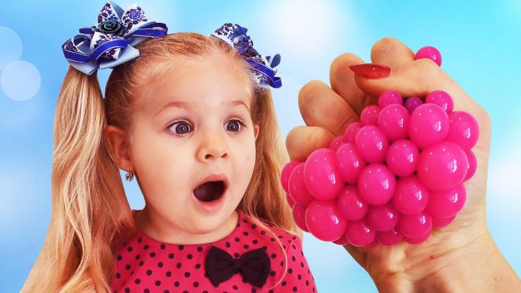 Diana-plays-with-funny-toys-Learn-Colors-with-Squishy-Balls-video-for-children-toddlers