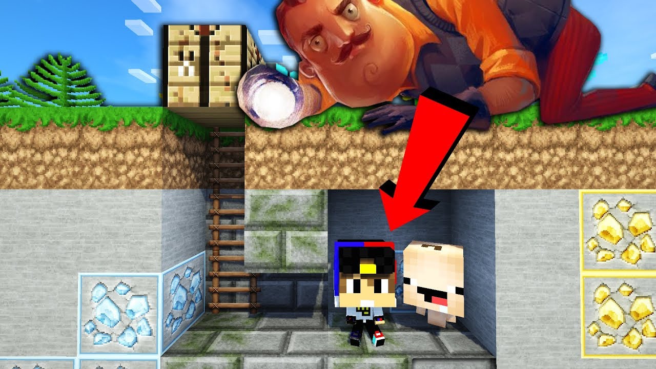 SOSED-ISHHET-NUBA-I-EVGENBRO-v-Majnkraft-PE-vyzhivanie-Privet-Sosed-Kak-ubezhat-ot-soseda-v-minecraft