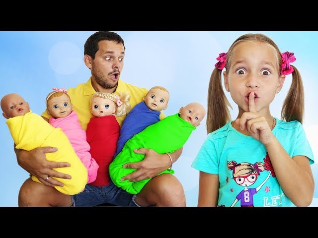 Sofia-and-Dad-Pretend-Play-with-Little-Baby-Dolls