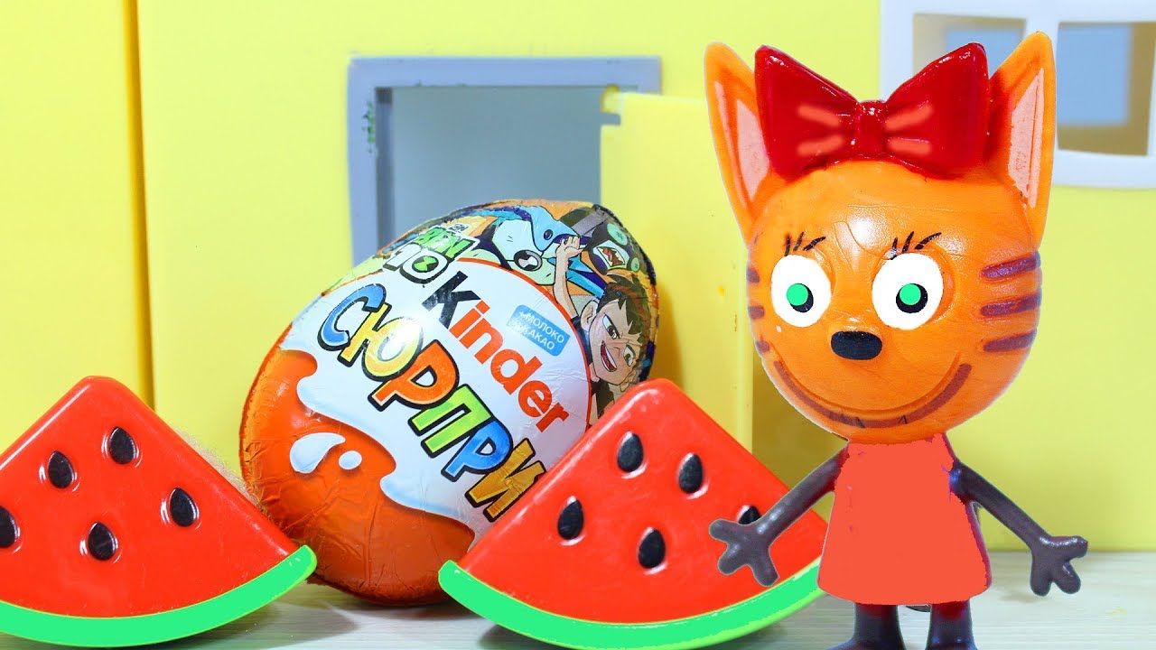 Tri-Kota-Multik-s-Igrushkami-Uchim-nazvaniya-YAgod-i-Zlakov-Kinder-Dzhoj-Kinder-Syurpriz-Dlya-detej