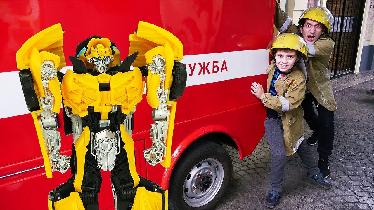 Igry-s-Transformerami-Bamblbi-i-Pozharnye-na-zadanii-Video-dlya-detej-v-Masterslavle