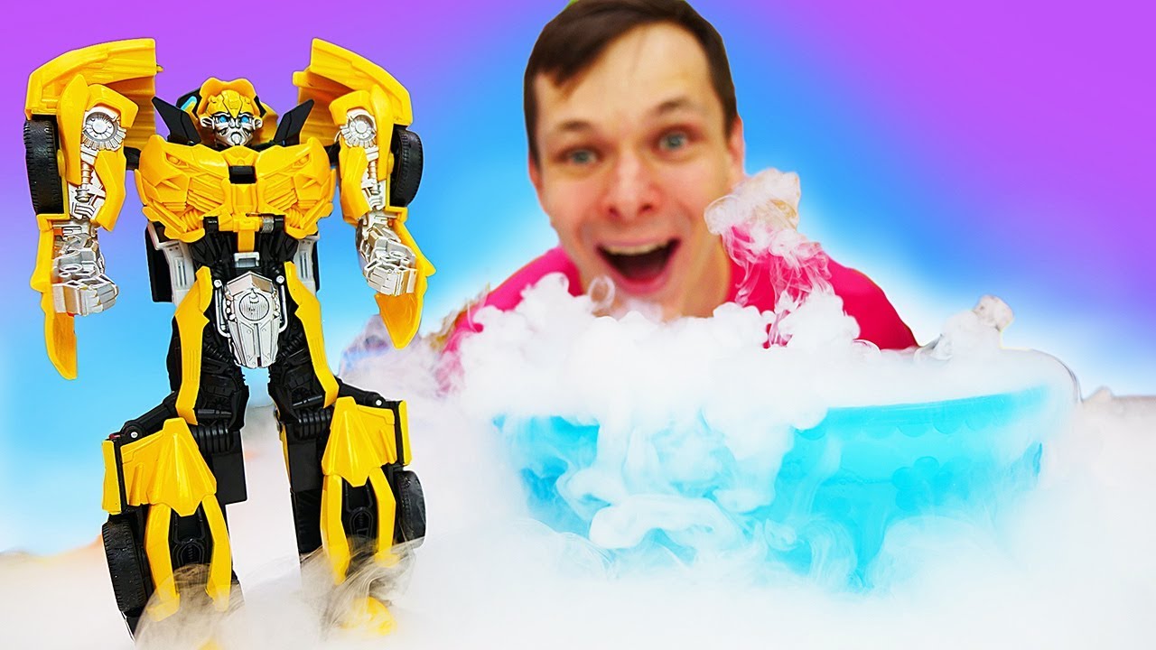 Video-s-igrushkami-Transformer-Bamblbi-testiruet-bronyu-Roboty-i-mashinki-v-Avtomasterskoj