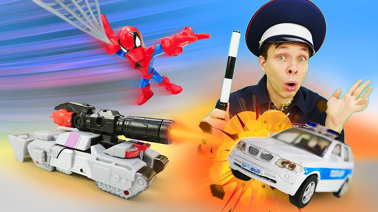 Igry-dlya-malchikov-Transformery-protiv-Politsei-skih-mashin-Video-shou-Avtomasterskaya