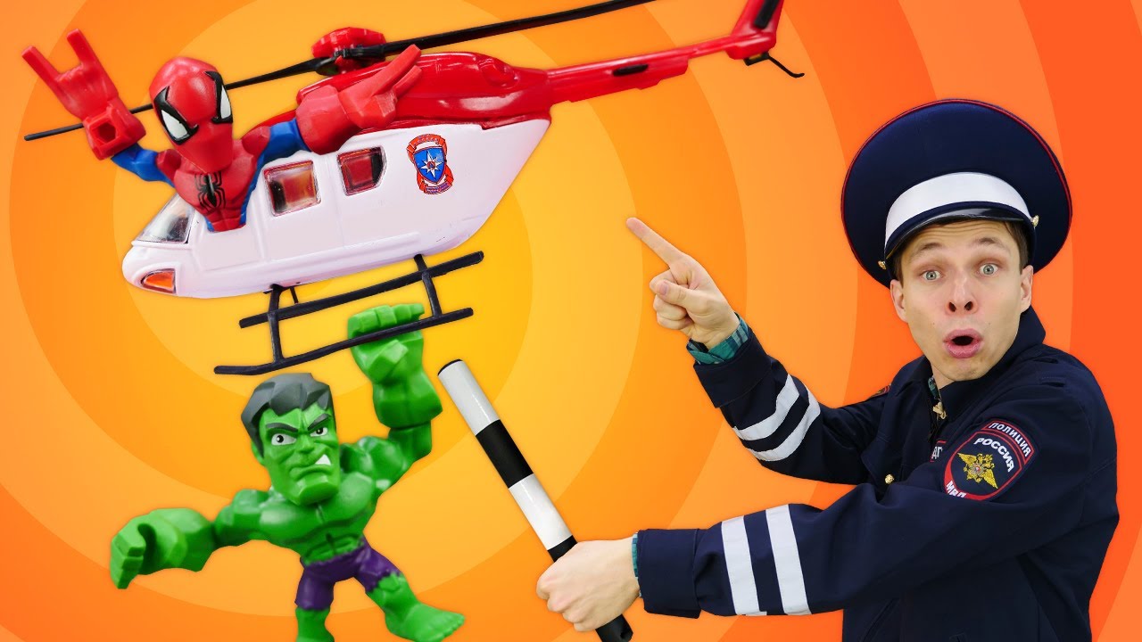 Igry-gonki-CHelovek-Pauk-i-Halk-gonyatsya-za-Altronom-Novye-video-dlya-malchikov-v-Avtomasterskoj